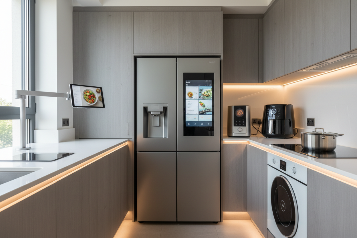 Smart light modern kitchen with smart gadgets