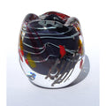 Colorful glass object with abstract design on a white background