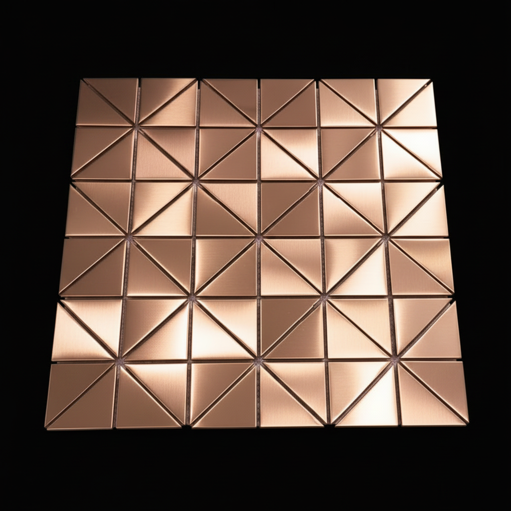 Geometric patterned wall art with triangular shapes on a black background