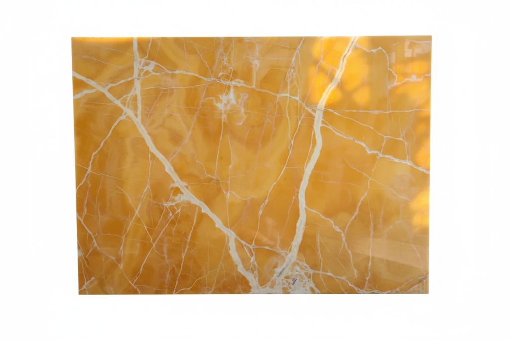 Marble-patterned surface with orange and white colors on a white background