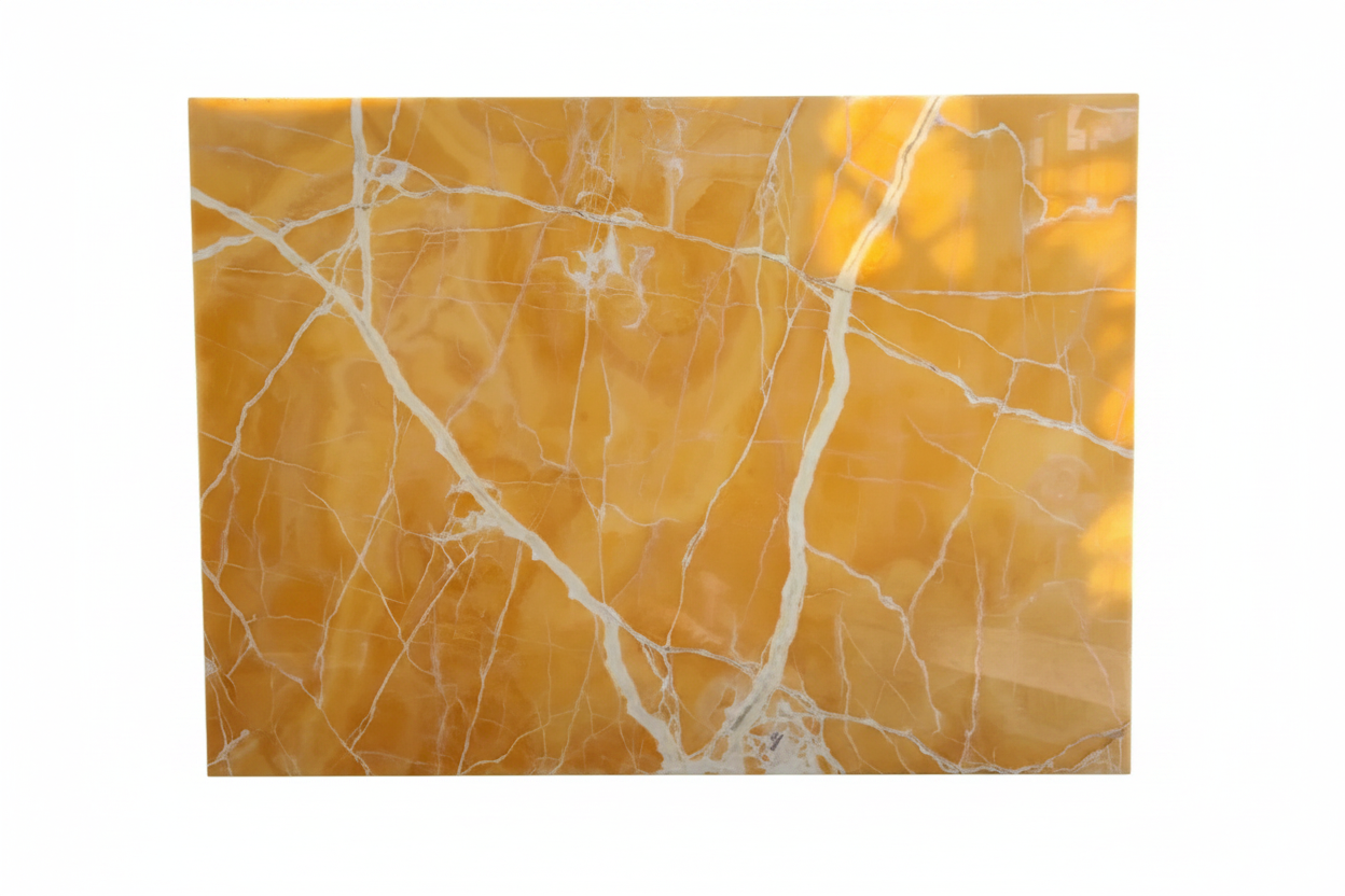 Marble-patterned surface with orange and white colors on a white background
