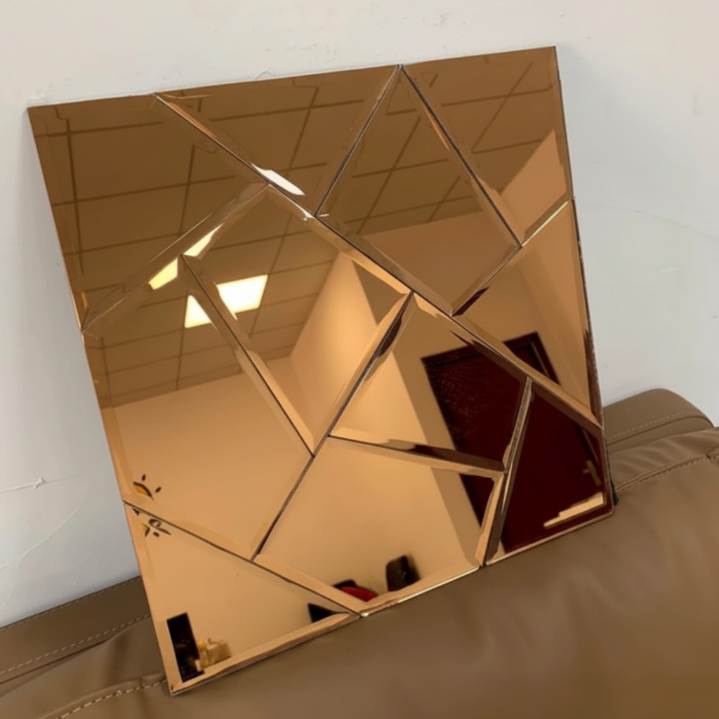 Gold geometric mirror on a white wall