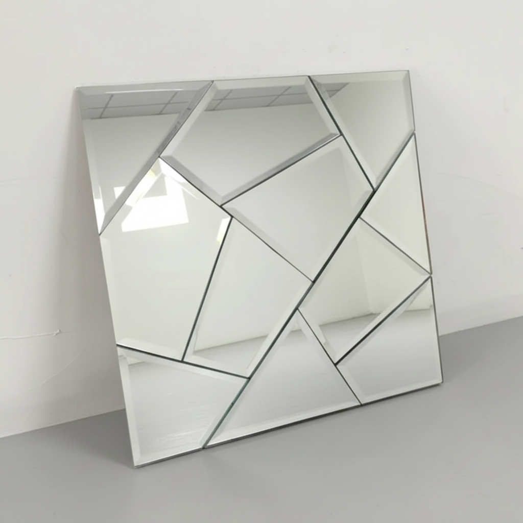 Geometrically designed mirror on a plain background