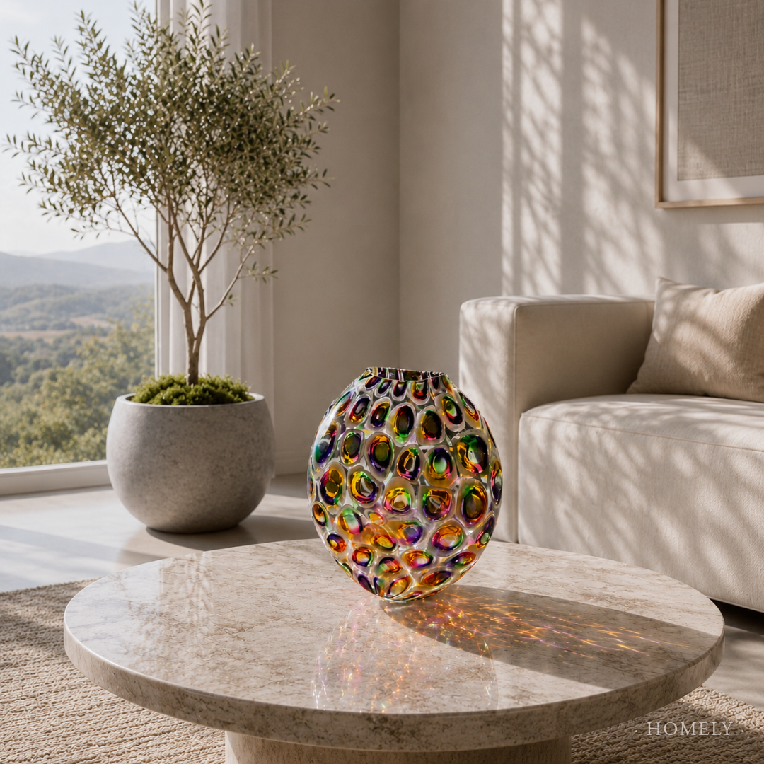 Iridescent Hand-Blown Art Glass Vase