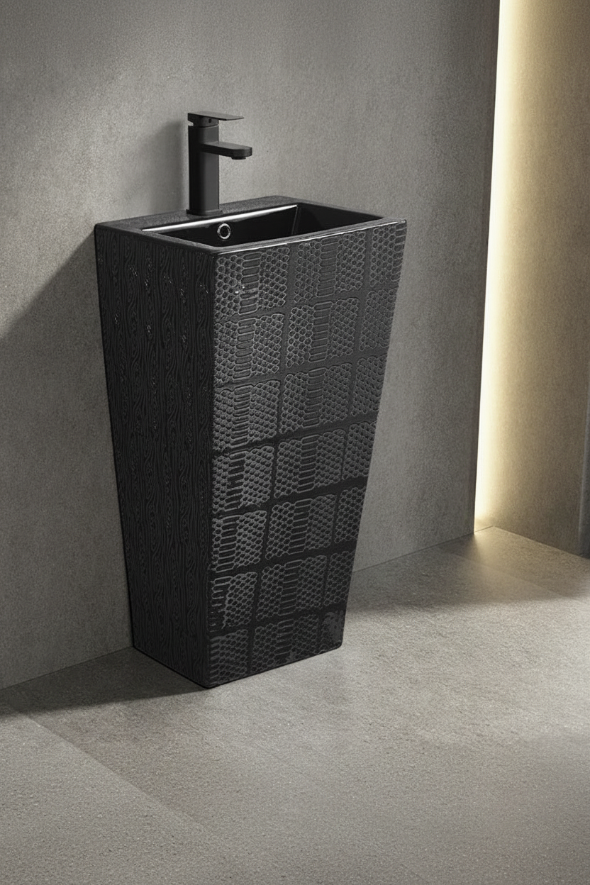 Black Textured Freestanding Basin – Full View Enhanced