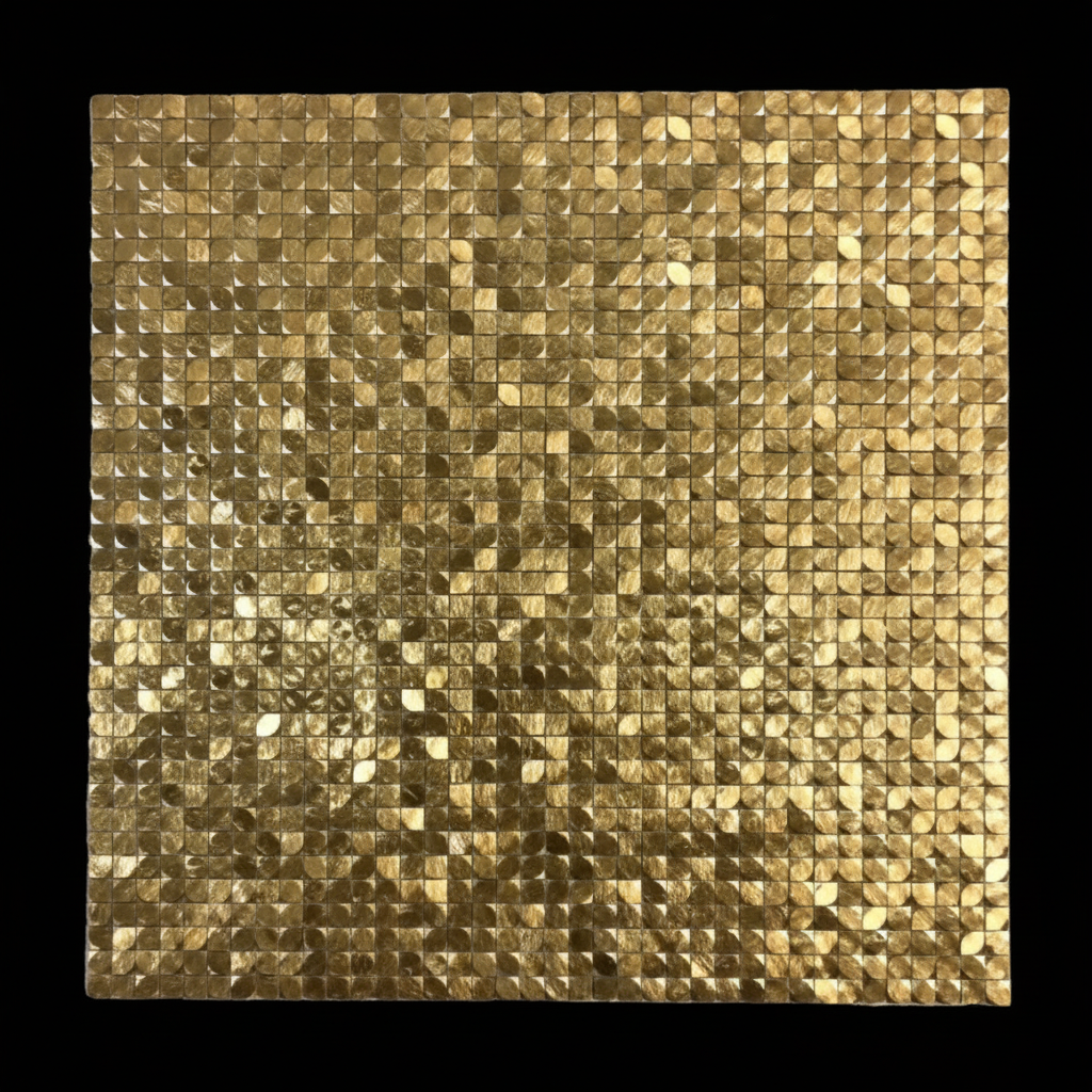 Square tile with a textured gold pattern on a black background