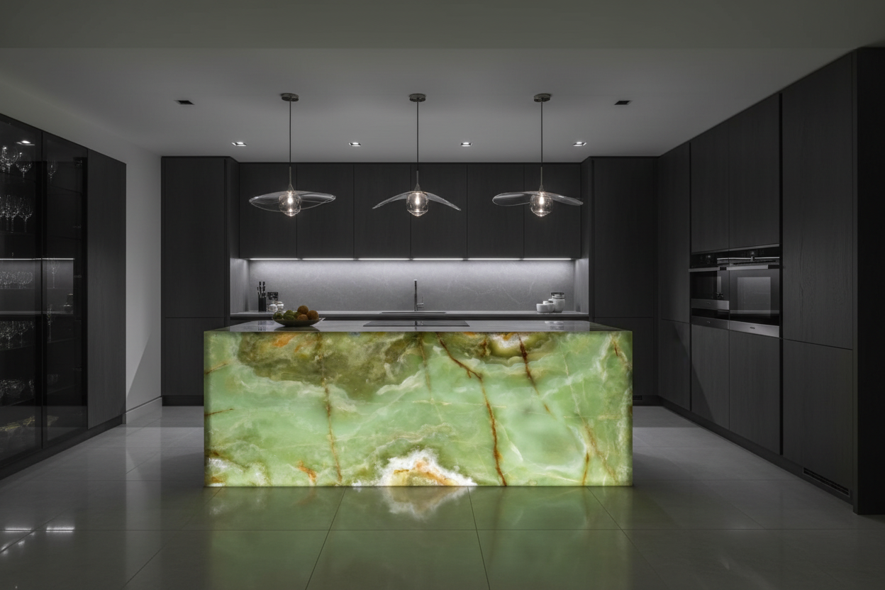 Luxury Backlit Green Onyx Kitchen