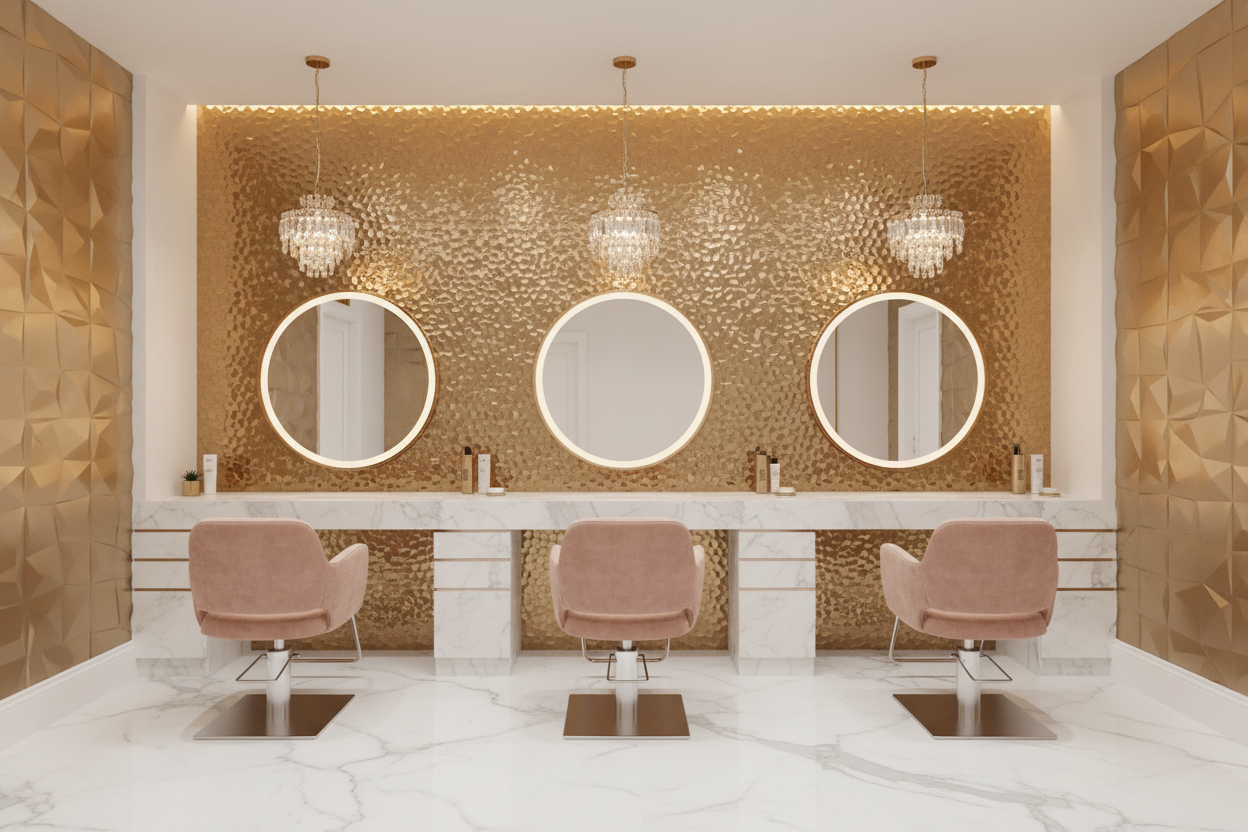 Luxury Beauty Salon with Gold Mosaic Tiles