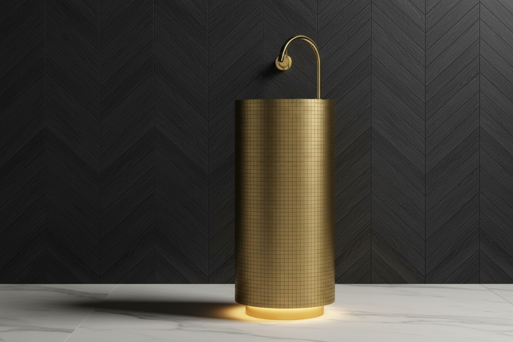 Luxury Fluted Freestanding Wash Basin – Brushed Gold