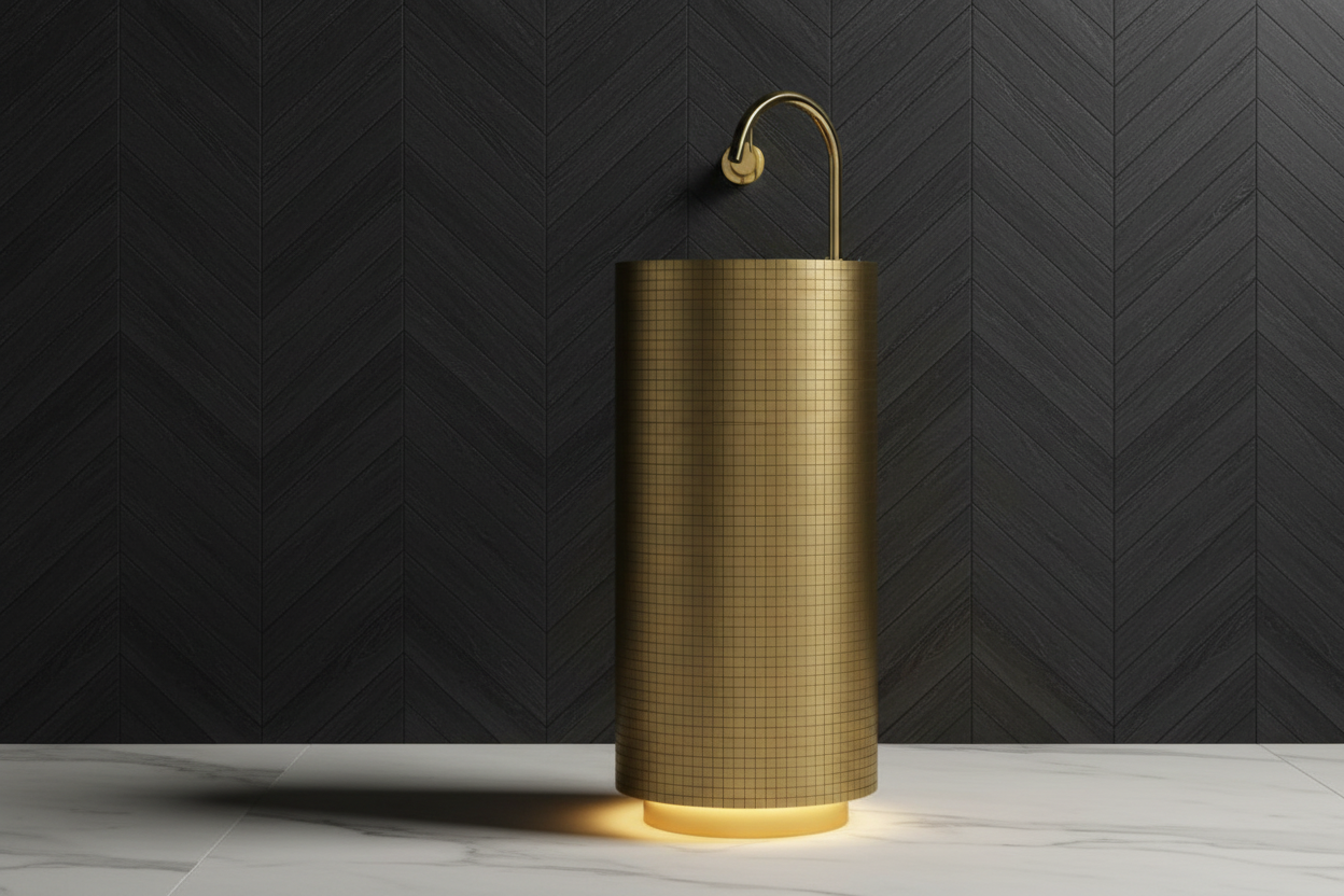 Luxury Fluted Freestanding Wash Basin – Brushed Gold