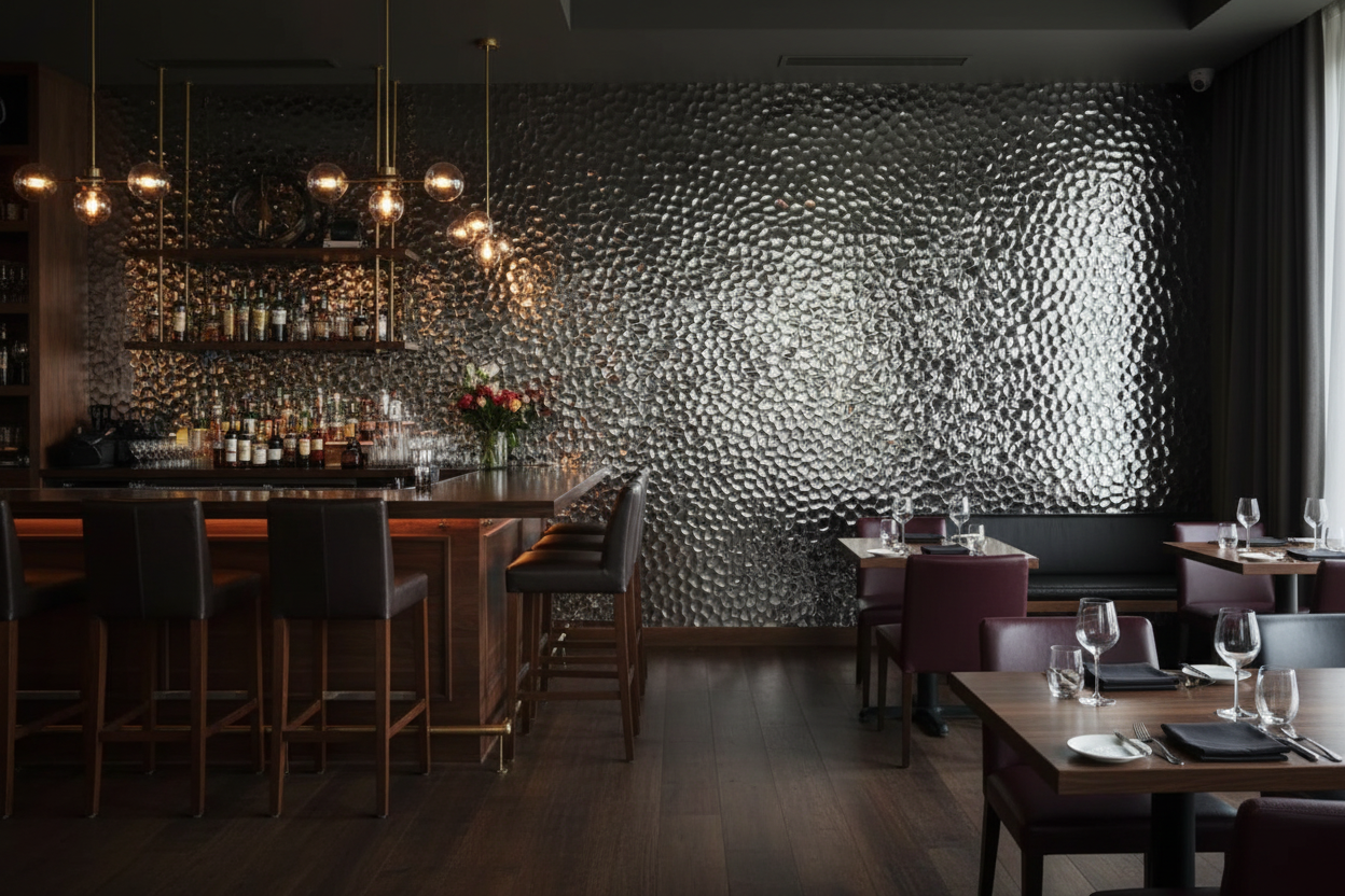 Luxury Restaurant with Steel Mosaic Tiles