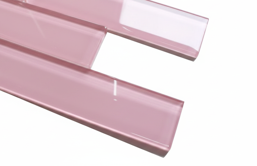Pink glass tiles on a white background