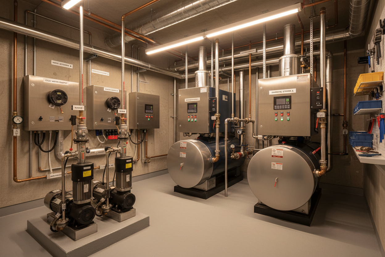 Industrial control panels and machinery , pumps in a mechanical room