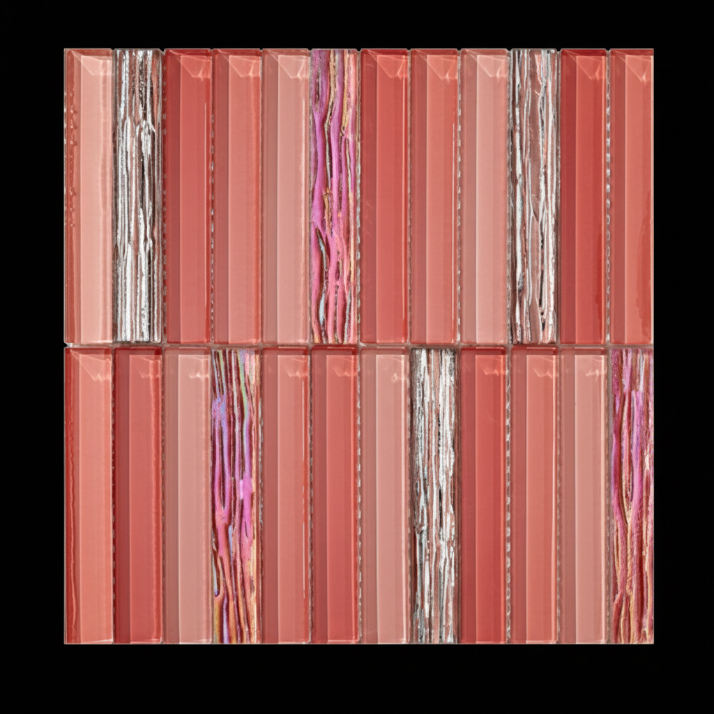 Rose Blush Glass Strip Mosaic Tile