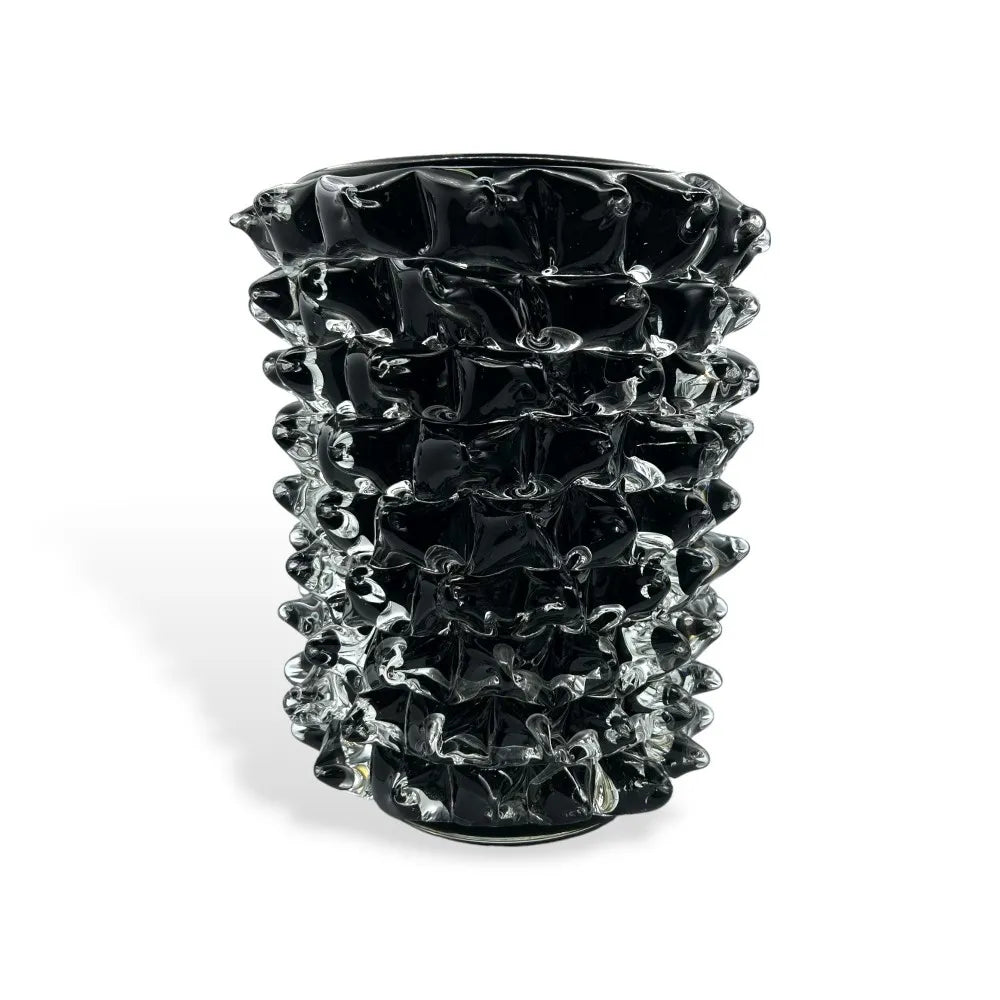 Black textured glass vase on a white background