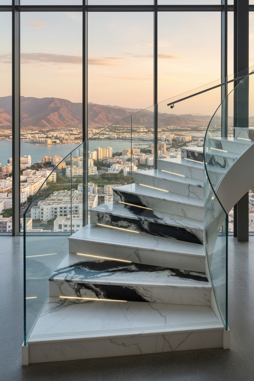 Spiral Marble Staircase with Muscat Oman View