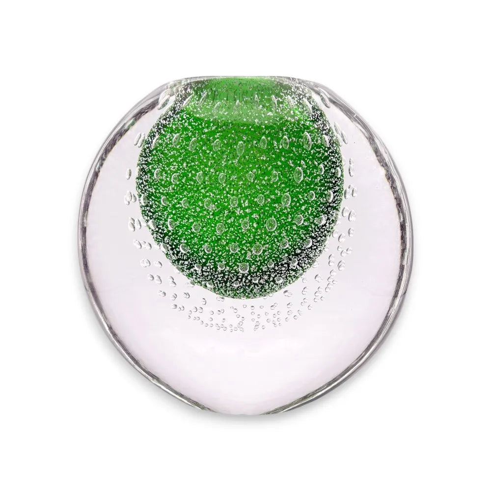 Clear sphere with a green interior on a white background